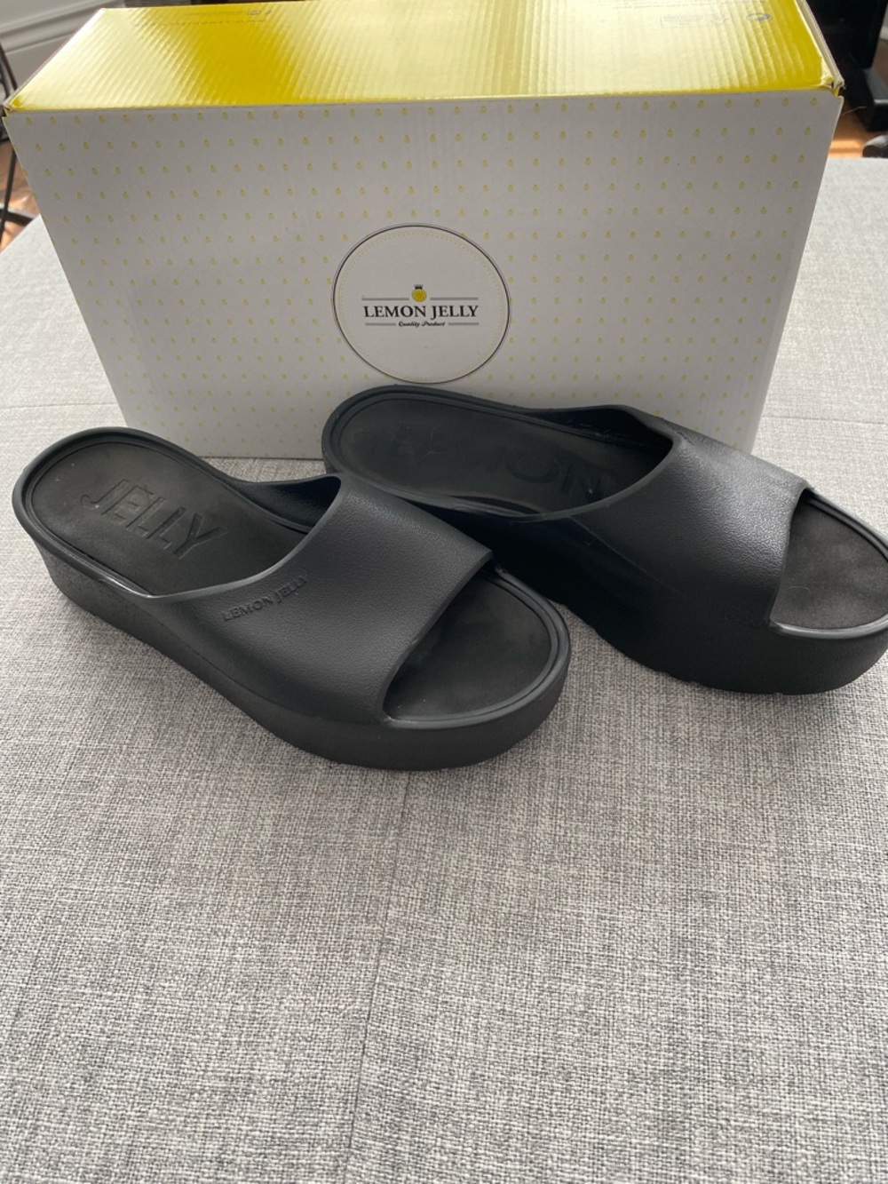 Lemon Jelly Black Platform Slide Mules for Women